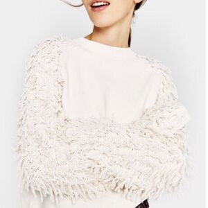 Bershka Shaggy Sleeve Sweater Ivory Small S